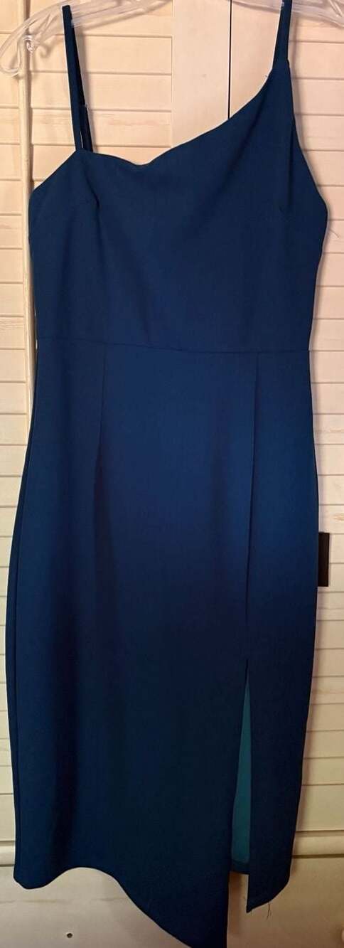 Lulus Blue Asymmetrical Midi Dress with Side Slit New with Tags Wedding Guest